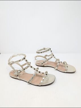 Valentino Garavani Gold Metallic RockStud Gladiator Flat Sandals Size 38.5